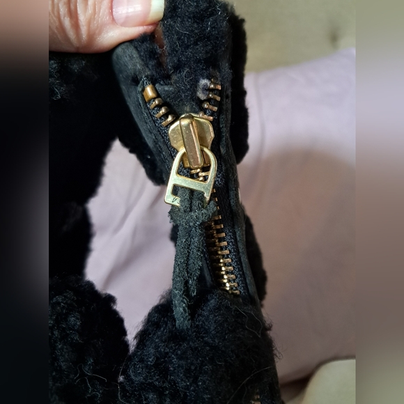 Sorel Helen Holiday Wedge Zip Front Black Leather Sheepskin Tall Boot Womens Sz6 - Picture 7 of 8